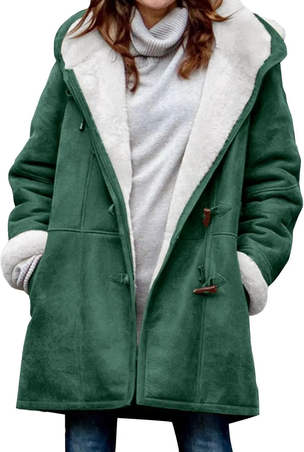 Ogiraw Womens Sherpa Lined Jackets Fashion Winter Fuzzy Fleece Hoodie Sweatshirt Casual Soft Cozy Horn Button Down Coats