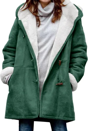 Ogiraw Womens Sherpa Lined Jackets Fashion Winter Fuzzy Fleece Hoodie Sweatshirt Casual Soft Cozy Horn Button Down Coats