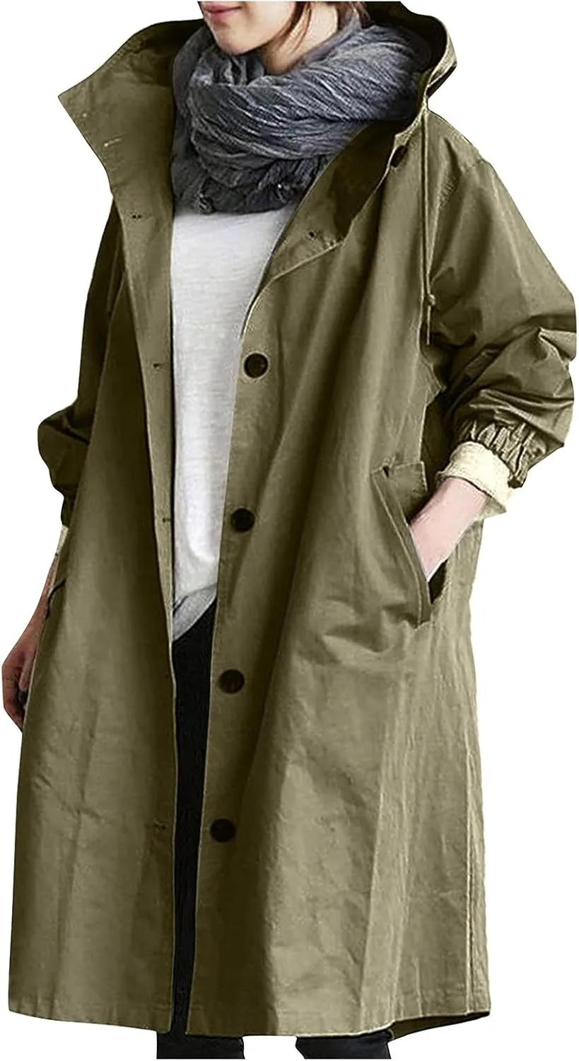 OIOLOYJM Black Trench Coat for Women 2023 Rain Jacket Winter Hooded Oversized Elegant Windbreaker Fall Long Coats for Women