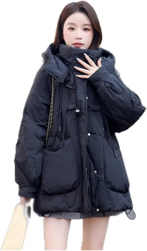 Outdoor Padded Puffer Coat Warm Hooded Mid-Length Down Jacket for Women Hiking Running Travel (Color : Black, Size : XXXXXX-Large)