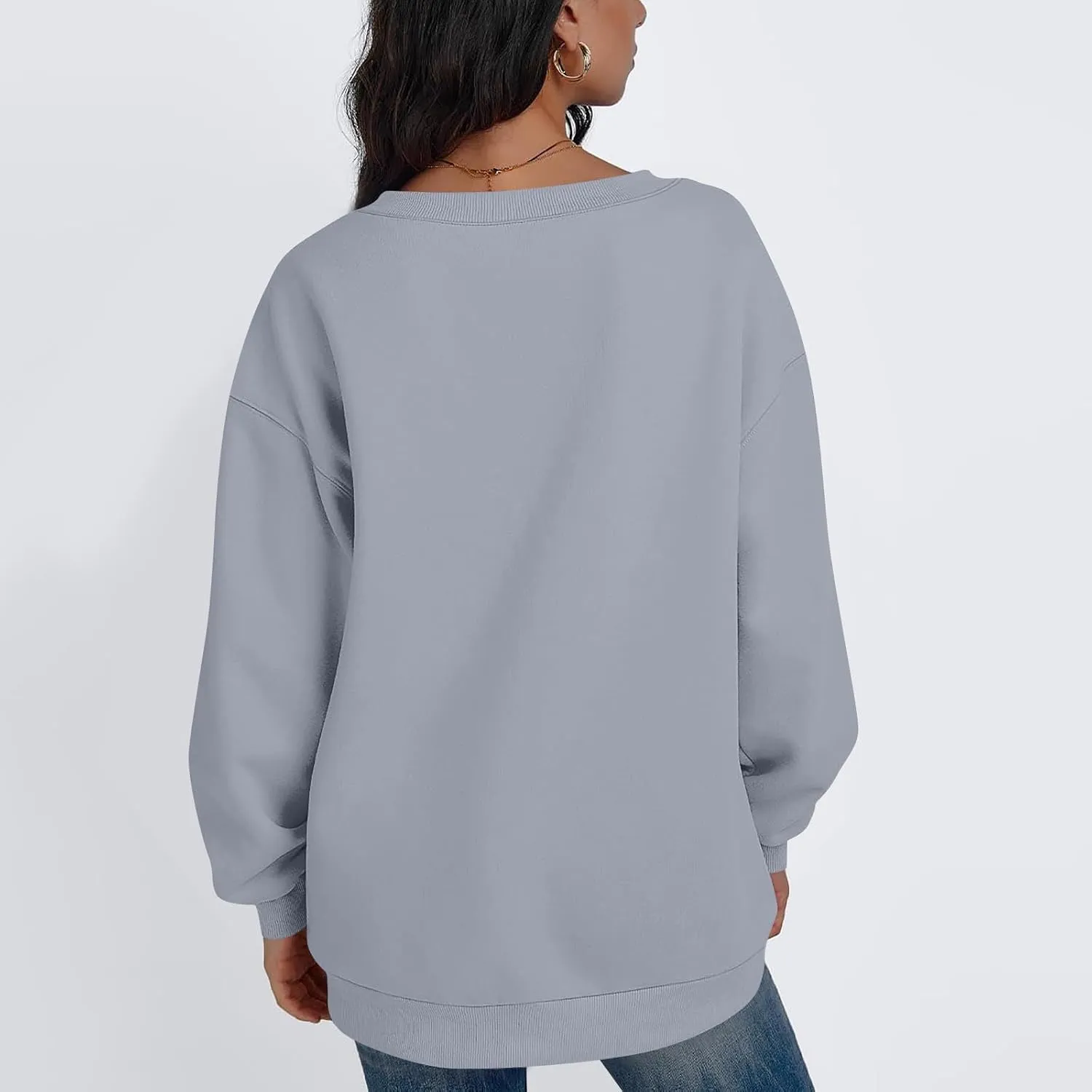 Oversized Sweatshirt For Women,2024 Trendy V Neck Soft Fleece Preppy Sweatshirt Long Sleeve Pullover Fall Clothes