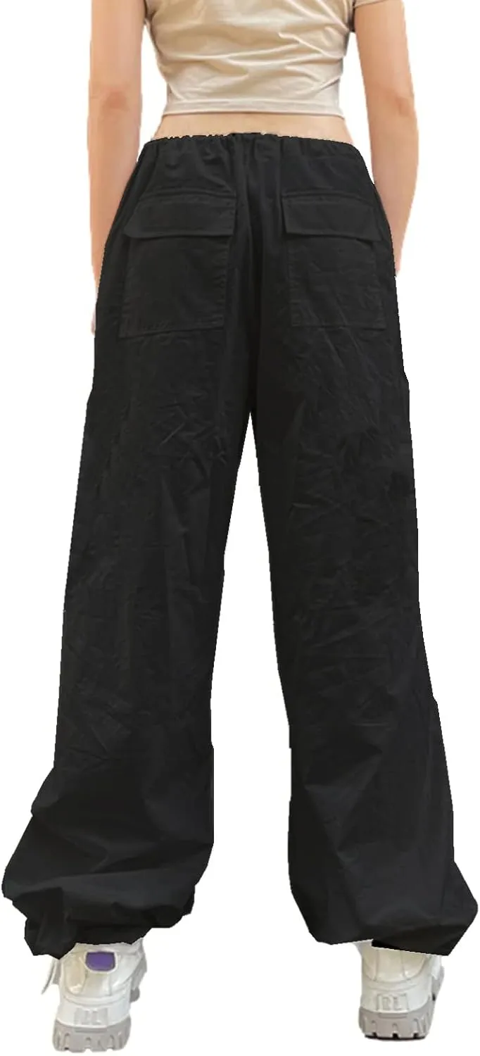Parachute Pants for Women Elastic Waistline Drawstring Cargo Pants with Pockets Casual Hiking Pants