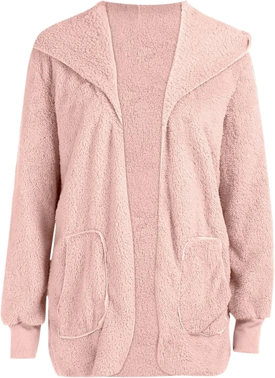 PETYCZEN Womens Fleece Jacket Winter Fuzzy Sherpa Lined Open Front Long Cardigan Coats Thermal Hooded Jackets with Pockets