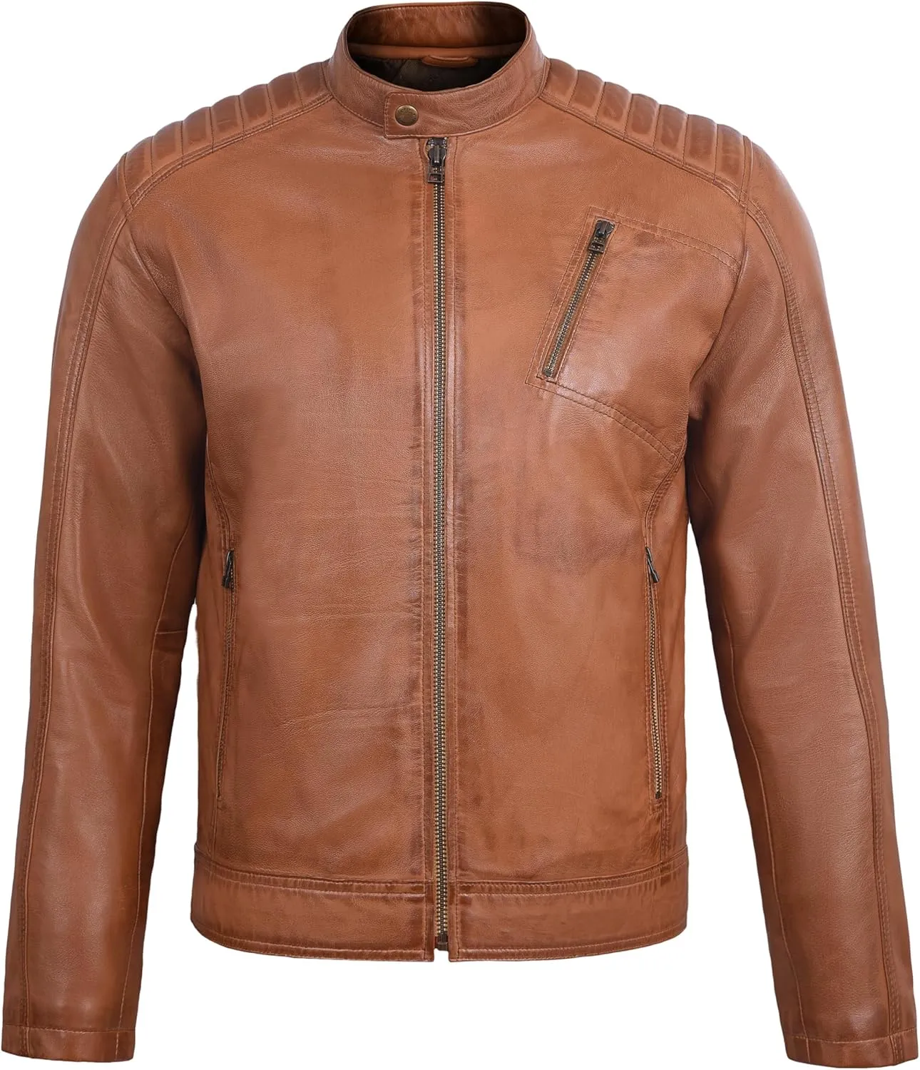 Premium Soft Lambskin Leather Men's Motorcycle Jacket - Vintage Cafe Racer with a Modern Twist