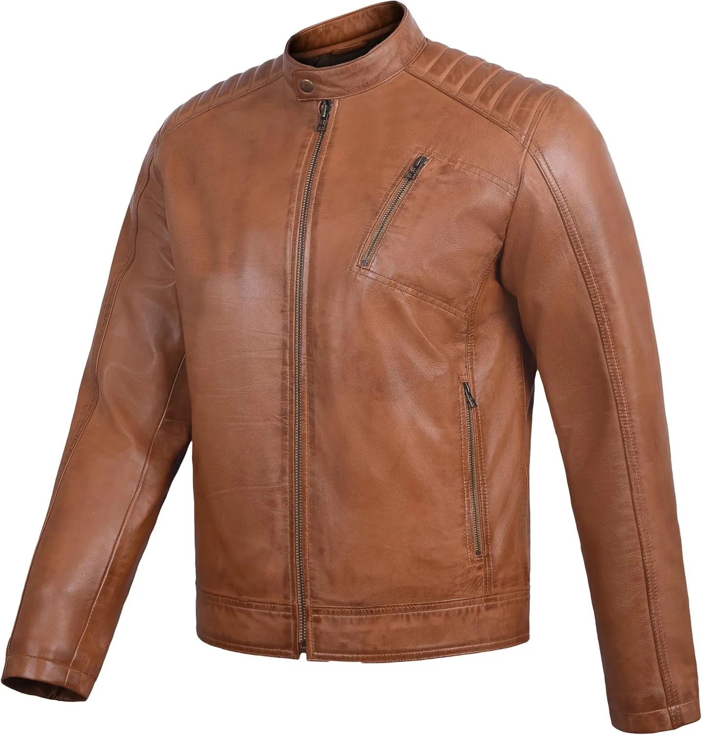 Premium Soft Lambskin Leather Men's Motorcycle Jacket - Vintage Cafe Racer with a Modern Twist