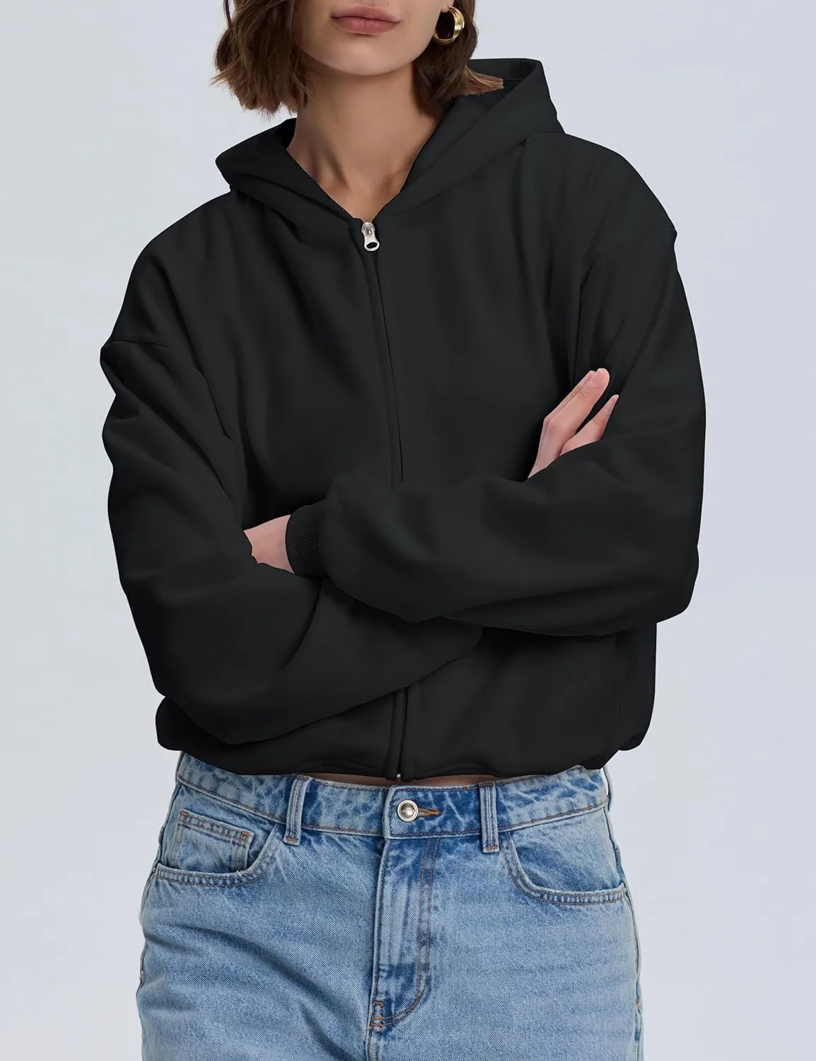PrettyGuide Women's Zip Up Hoodies Casual Long Sleeve Fleece Cropped Sweatshirts Jackets with Pocket