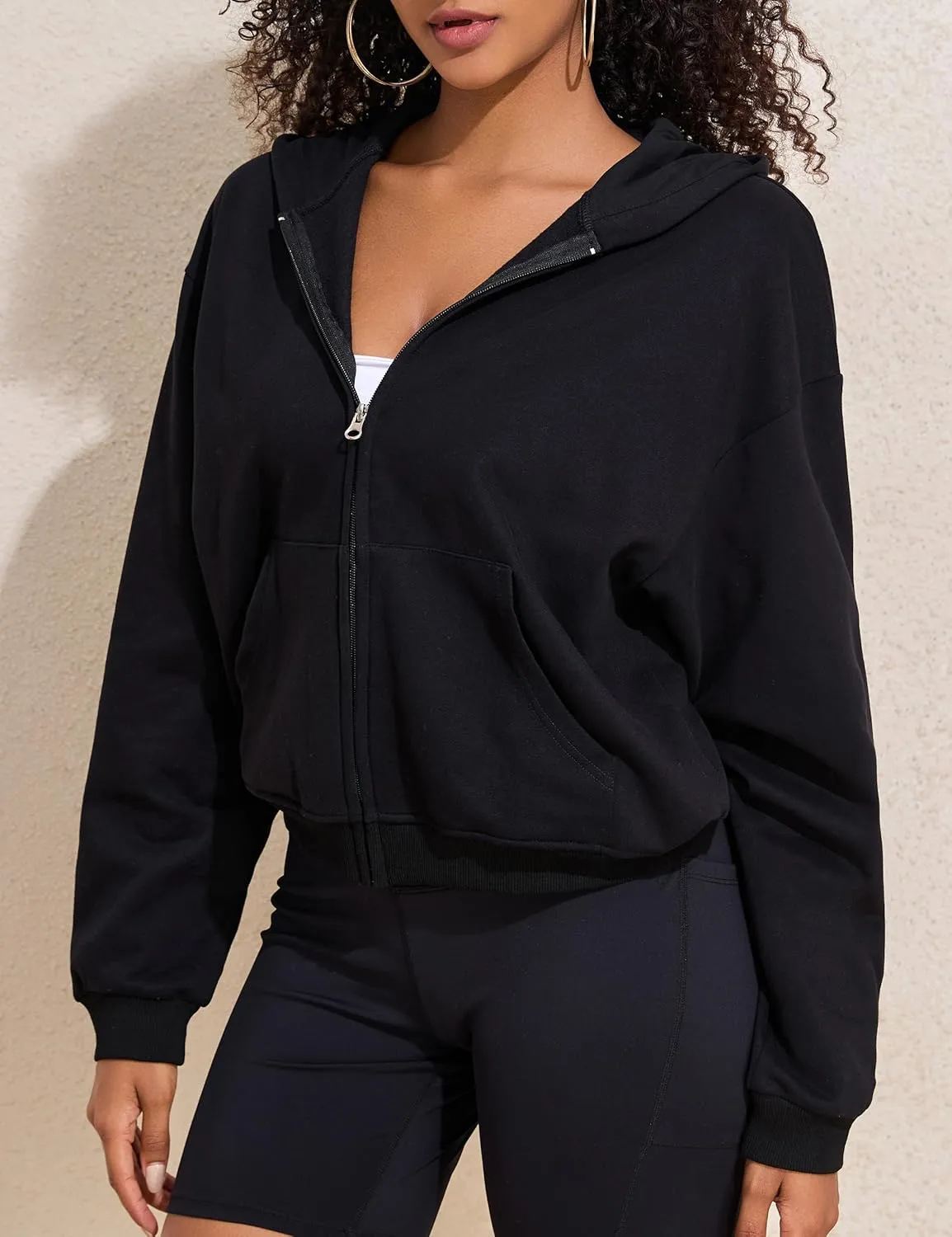 PrettyGuide Women's Zip Up Hoodies Casual Long Sleeve Fleece Cropped Sweatshirts Jackets with Pocket