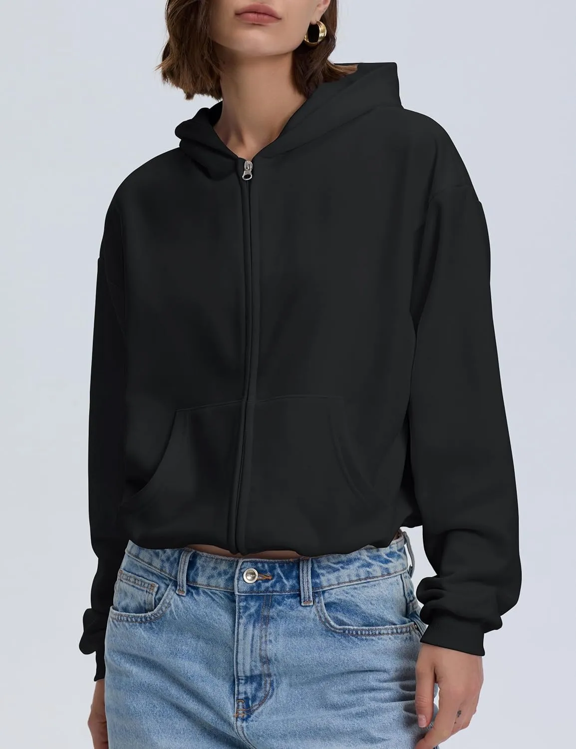 PrettyGuide Women's Zip Up Hoodies Casual Long Sleeve Fleece Cropped Sweatshirts Jackets with Pocket