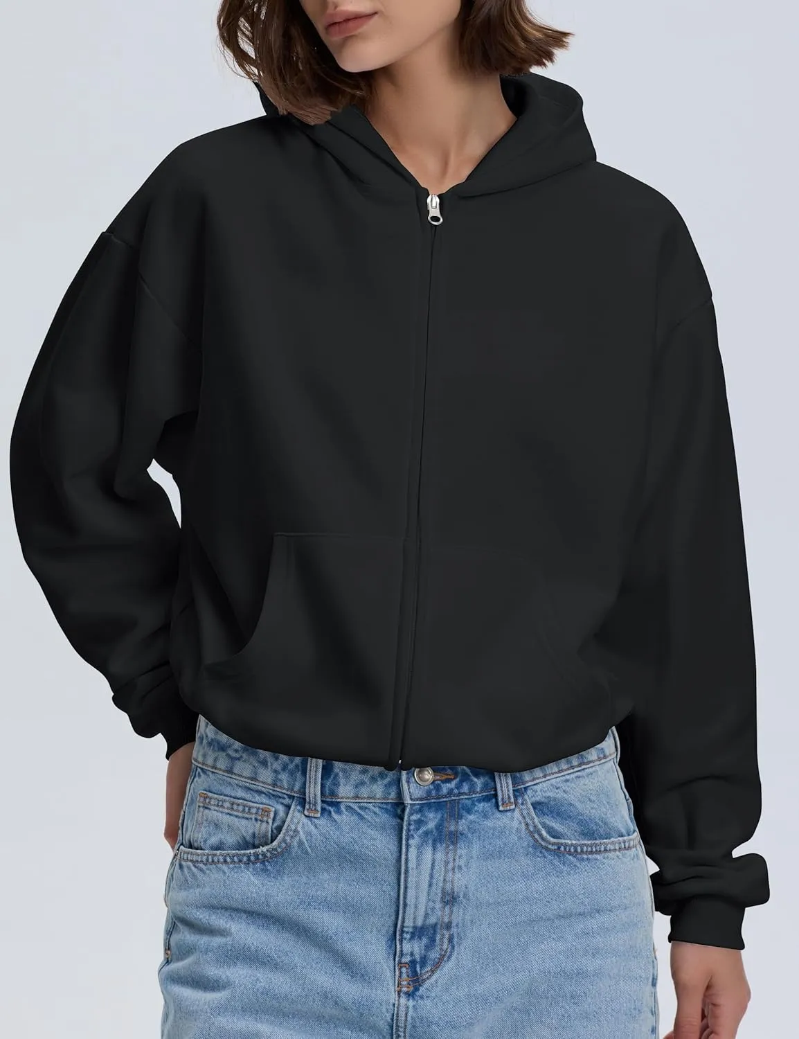 PrettyGuide Women's Zip Up Hoodies Casual Long Sleeve Fleece Cropped Sweatshirts Jackets with Pocket