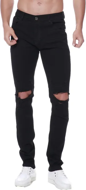 Previn Men's Ripped Denim Jeans Distressed Slim Trousers Destroy Holes Stretch Biker Pants