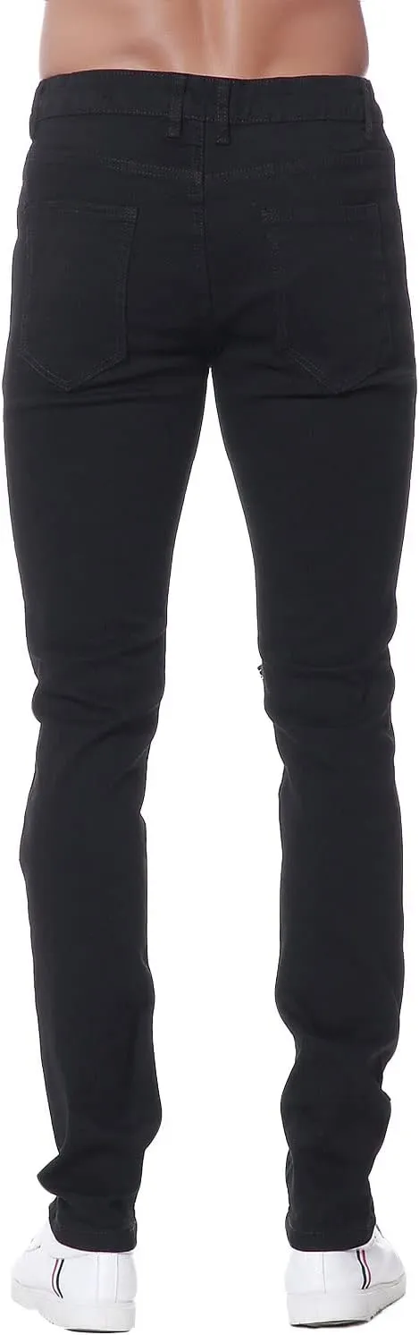 Previn Men's Ripped Denim Jeans Distressed Slim Trousers Destroy Holes Stretch Biker Pants