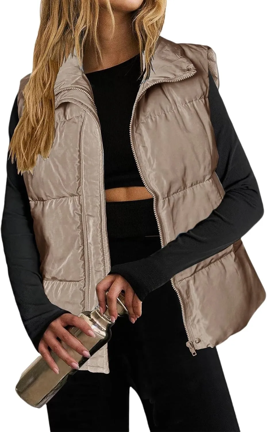 Puff Vest for Women Collared Sleeveless Sweaters Casual Zip Up Puffer Jackets Lightweight Down Vest Padded Outerwear