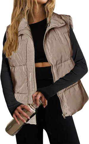 Puff Vest for Women Collared Sleeveless Sweaters Casual Zip Up Puffer Jackets Lightweight Down Vest Padded Outerwear