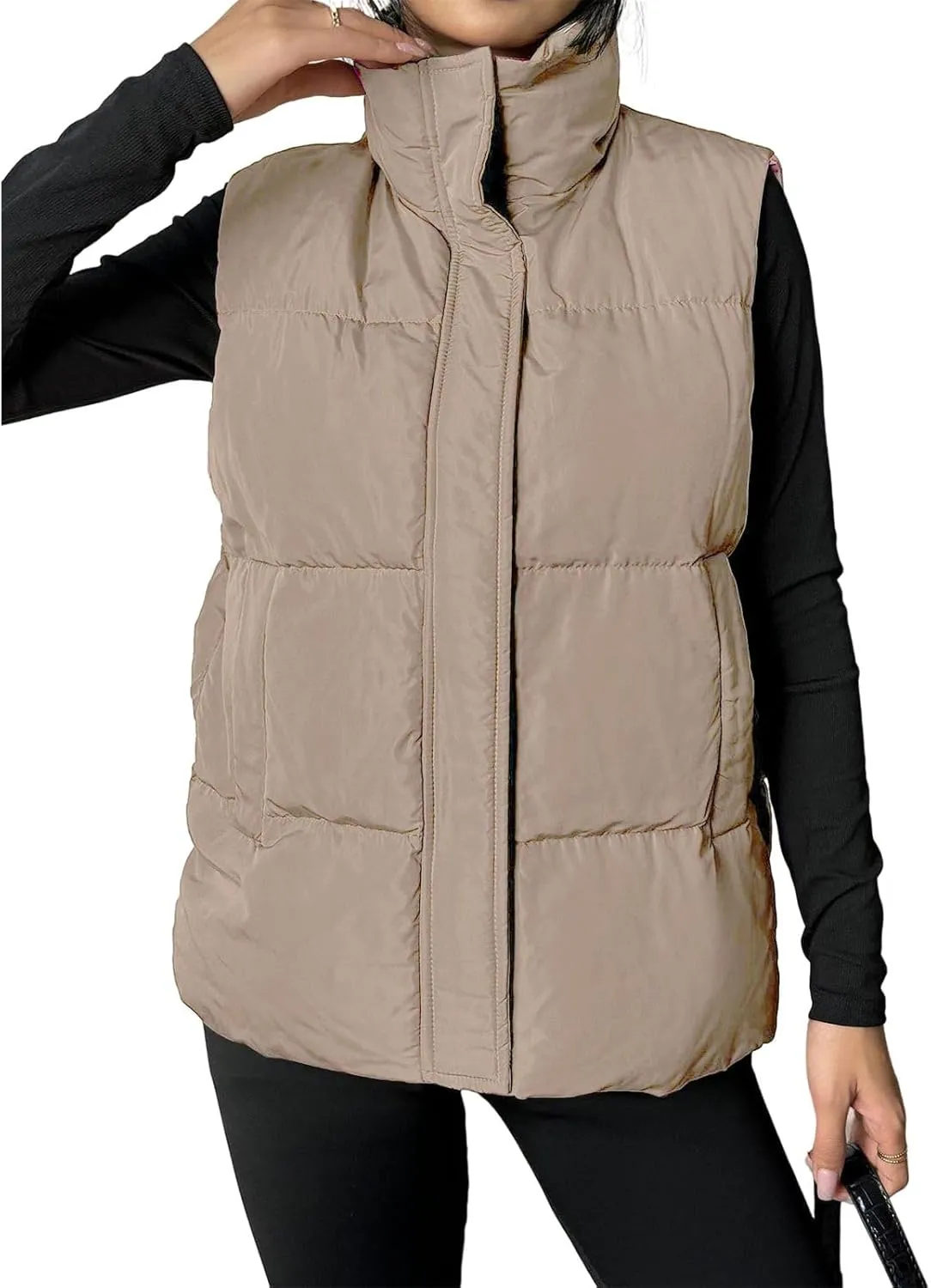 Puff Vest for Women Collared Sleeveless Sweaters Casual Zip Up Puffer Jackets Lightweight Down Vest Padded Outerwear