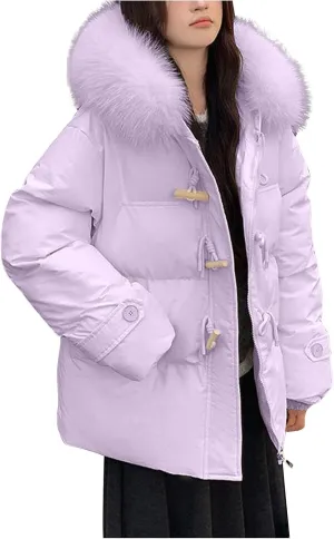 Quilted Jackets for Women Fashion Fuzzy Hooded Winter Warm Puffer Jackets Oversized Casual Ski Coats Down Outerwear