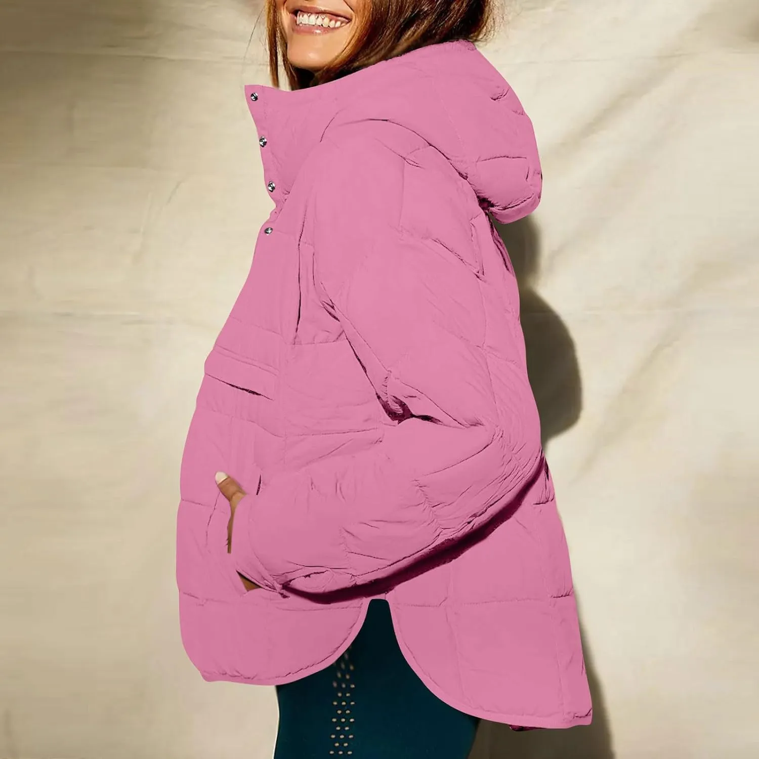 Quilted Jackets for Women Winter Button Hooded Puffer Pullover Jacket Lightweight Down Coats Outerwear with Pockets