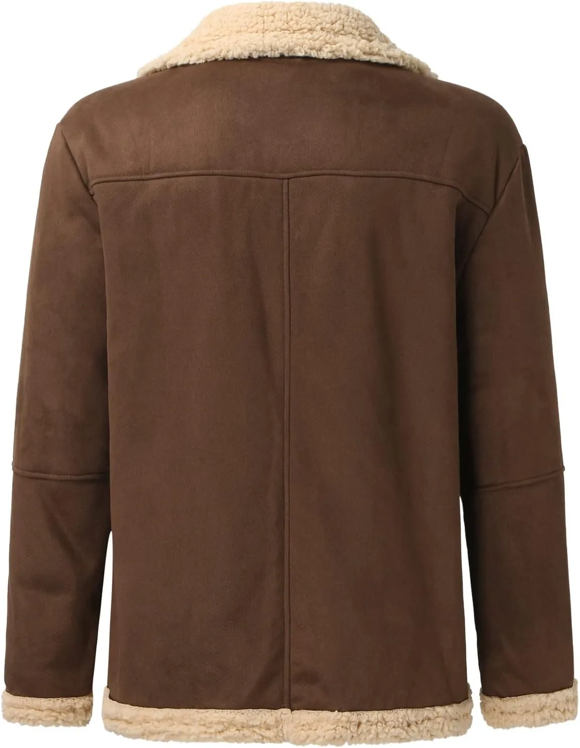 QWENTMTNTY Mens Faux Leather Sherpa Jacket Heavyweight Fleece Lined Casual Winter Faux Fur Coat Warm Bomber Jackets Outwears