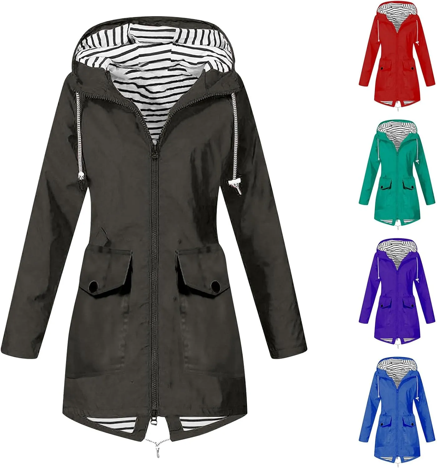 Rain Jacket Women Plus Size Hooded Raincoat Water Resistant Waterproof Jacket Lightweight Outdoor Windbreaker Jacket