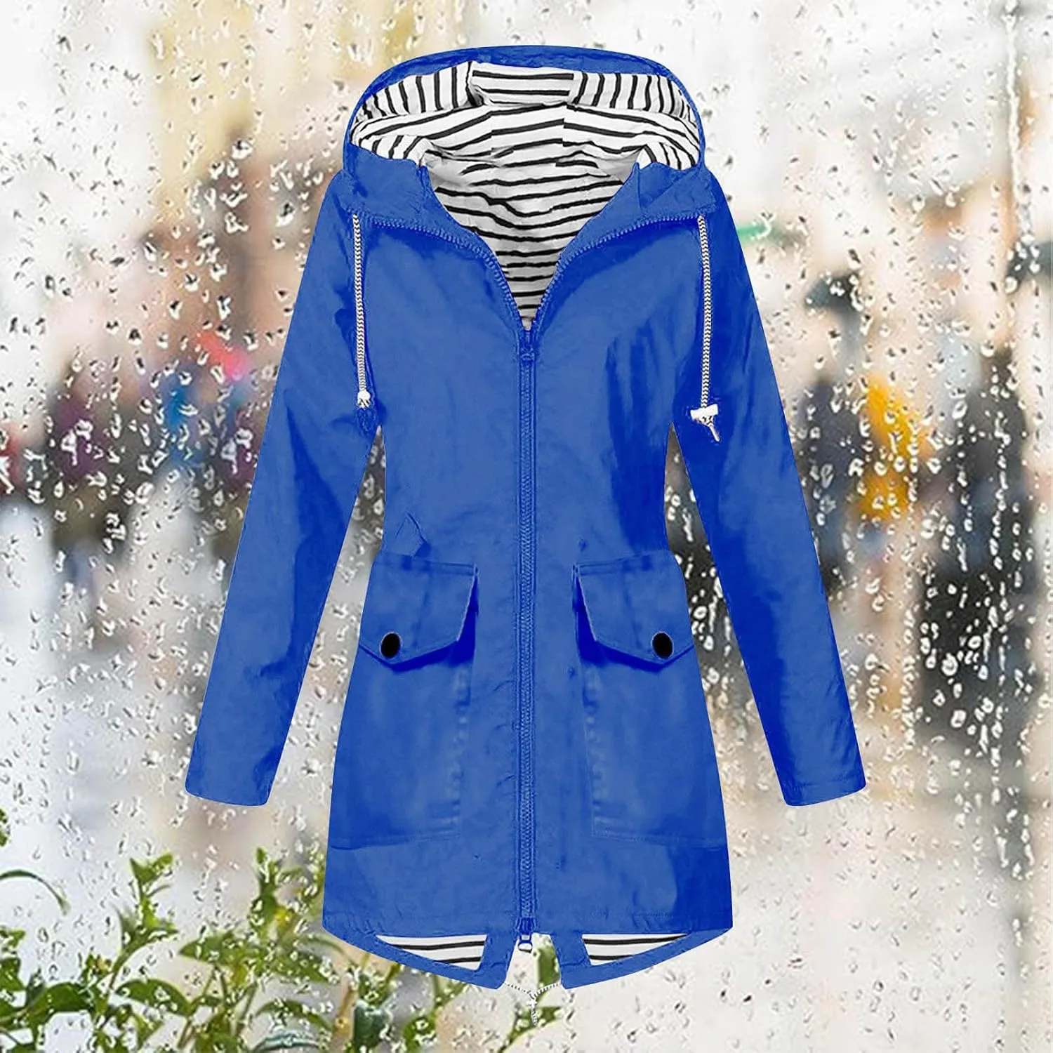 Rain Jacket Women Plus Size Hooded Raincoat Water Resistant Waterproof Jacket Lightweight Outdoor Windbreaker Jacket