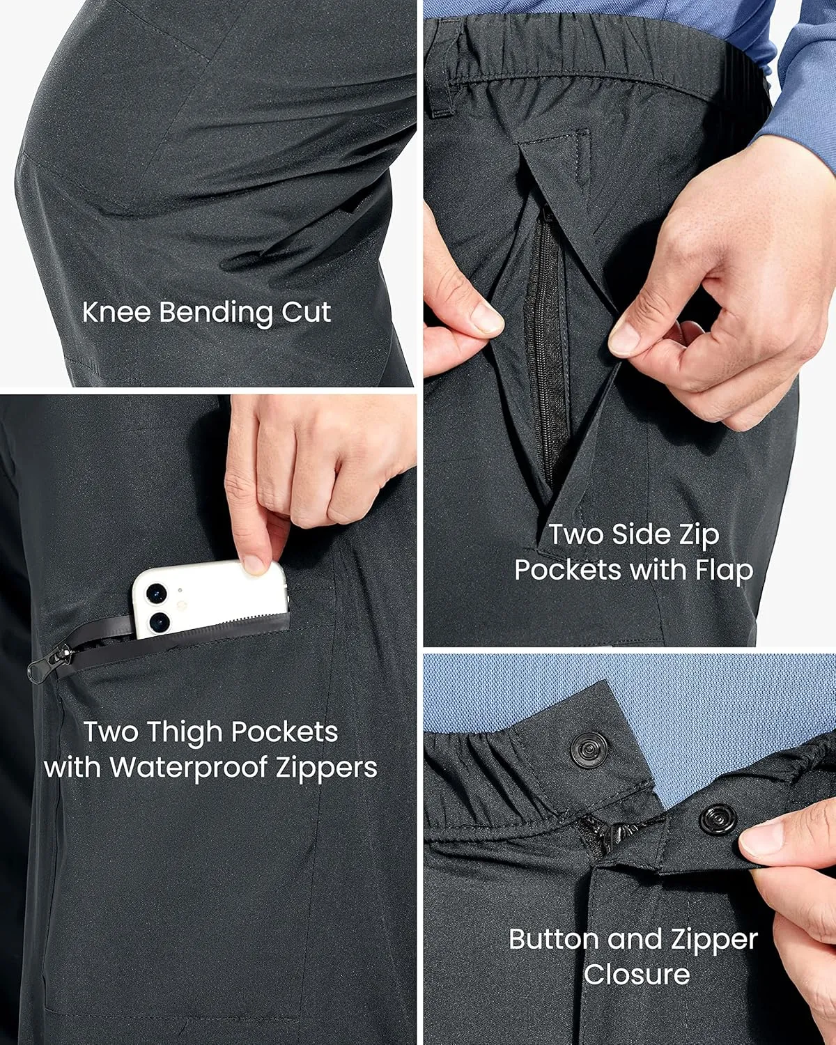 Rain Pants Mens Waterproof Rain Over Pants Windproof Hiking Pants