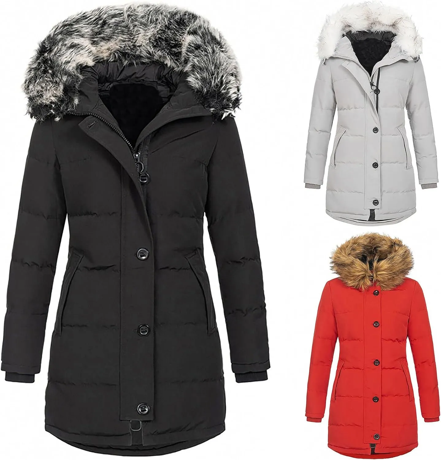 RKSTN Winter Coats Sweaters for Women Fleece Hoodies Warm Down Jackets Solid Hooded Puffer Jacket Collar Cardigan Outerwear