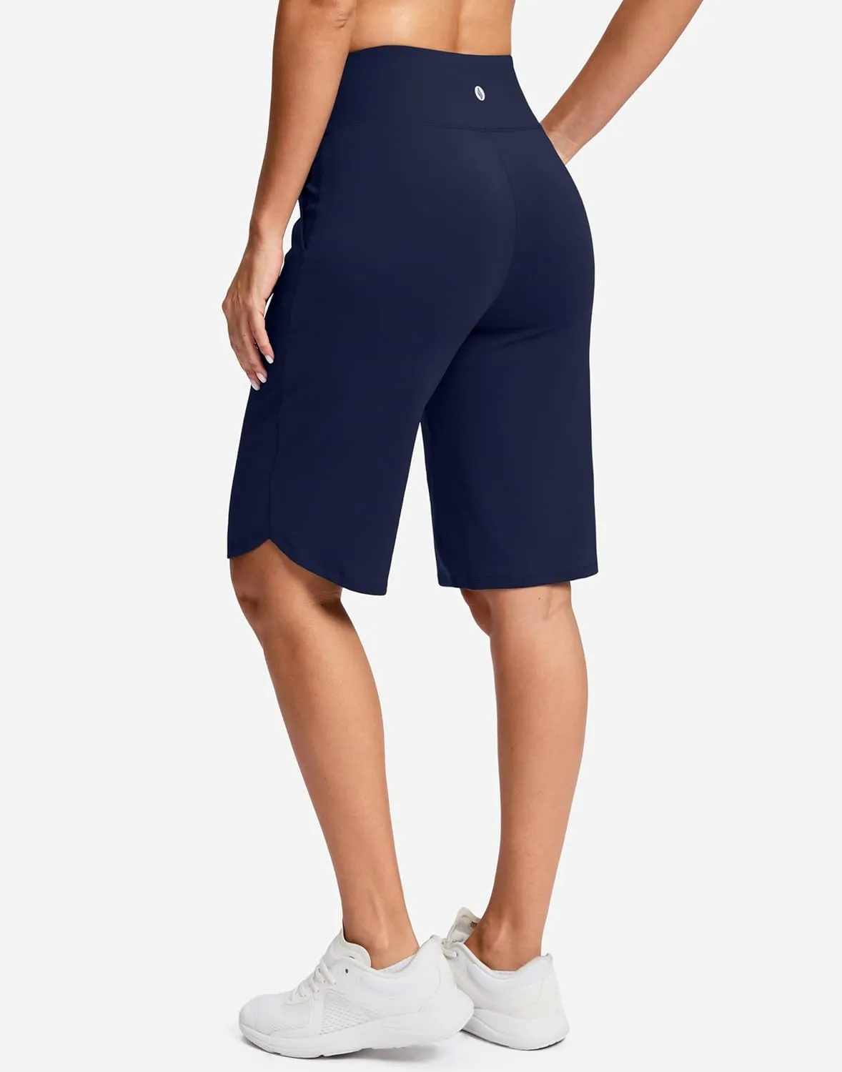 SANTINY 12" Long Bermuda Shorts for Women Knee Length with Pockets High Waisted Stretch Shorts for Summer Walking
