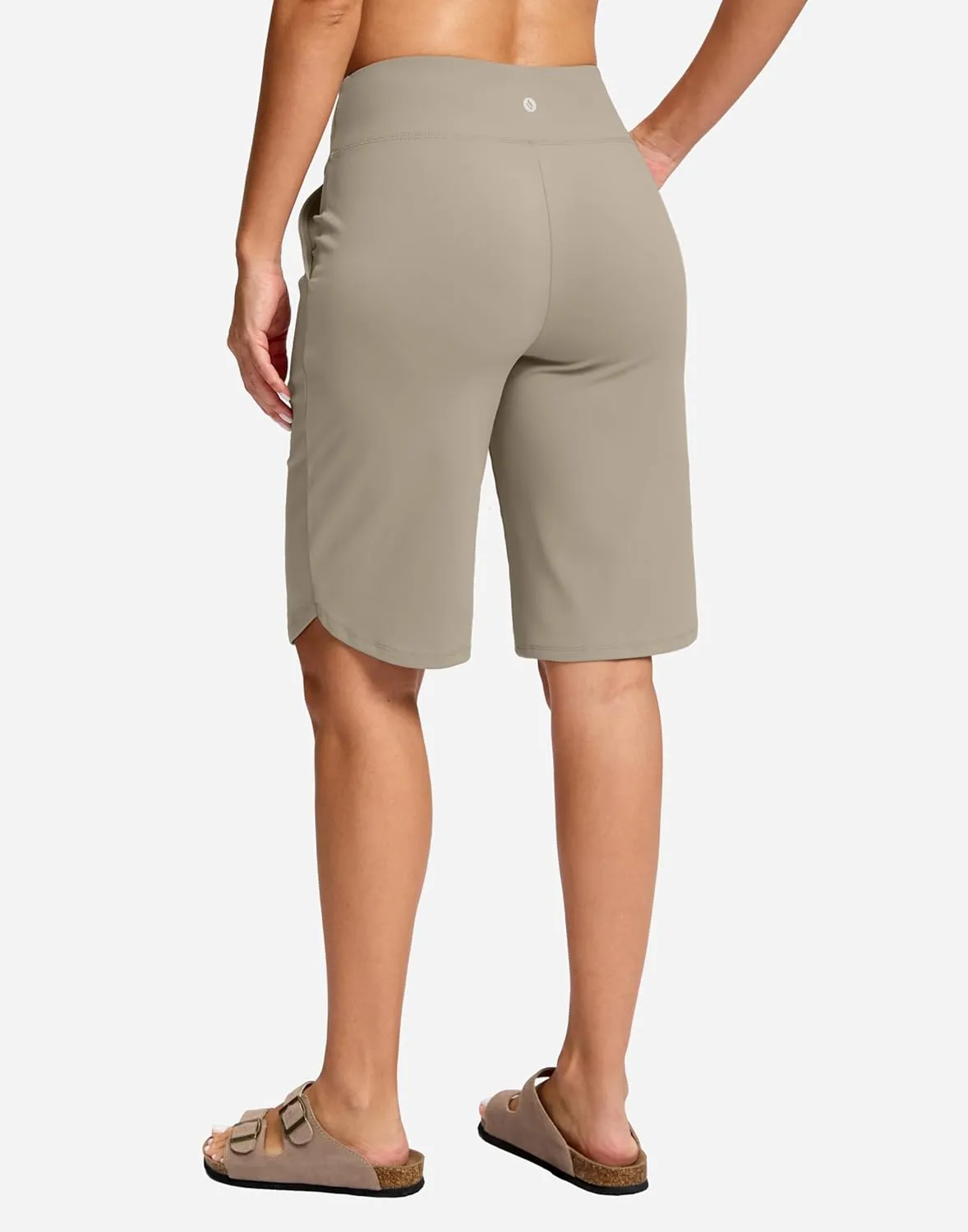 SANTINY 12" Long Bermuda Shorts for Women Knee Length with Pockets High Waisted Stretch Shorts for Summer Walking