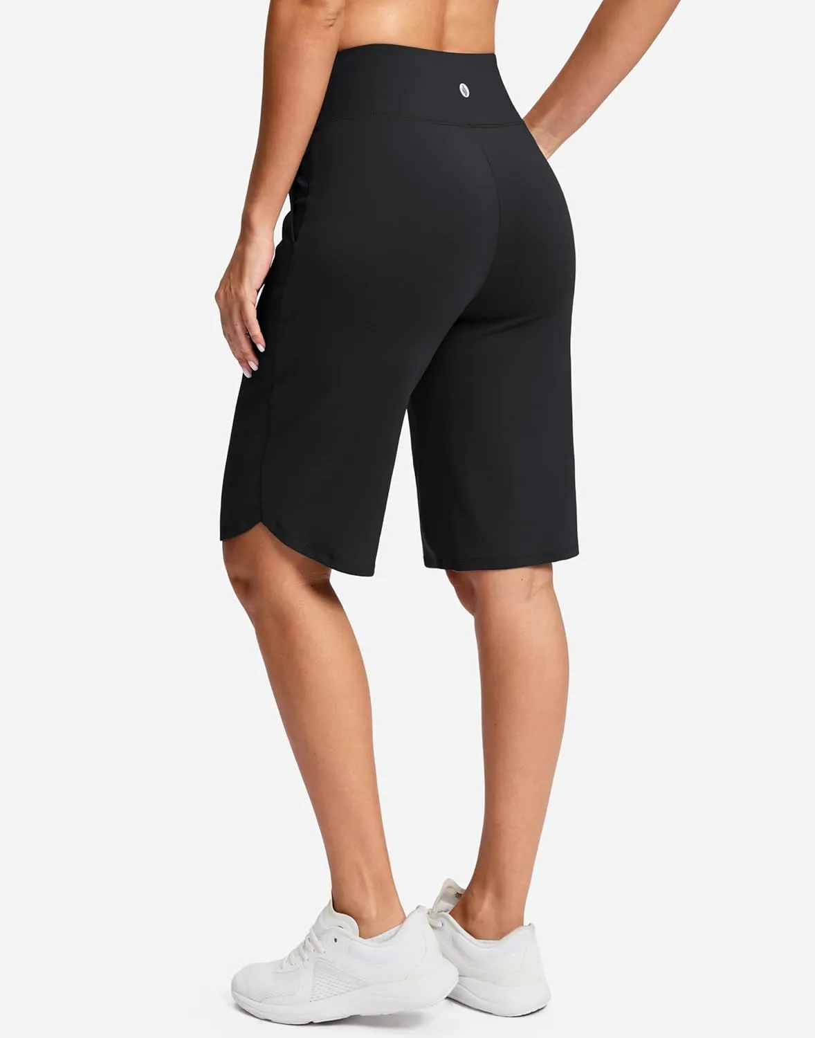 SANTINY 12" Long Bermuda Shorts for Women Knee Length with Pockets High Waisted Stretch Shorts for Summer Walking