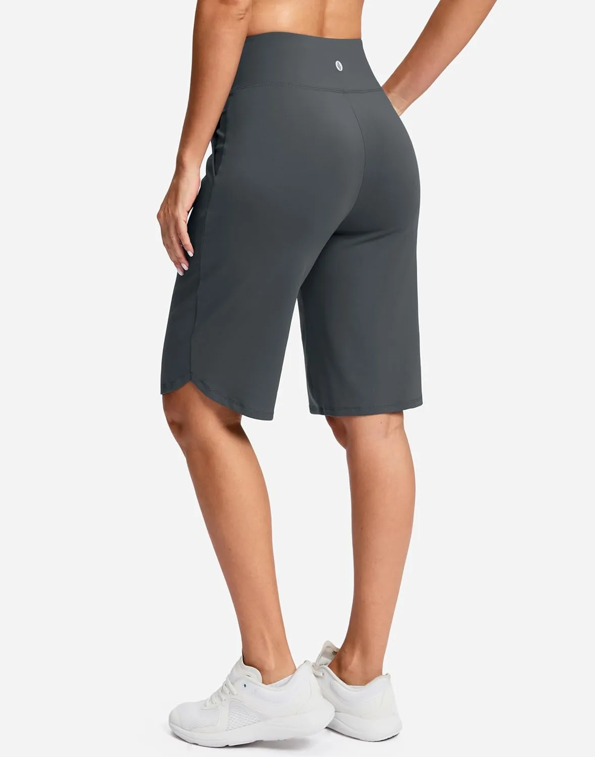 SANTINY 12" Long Bermuda Shorts for Women Knee Length with Pockets High Waisted Stretch Shorts for Summer Walking