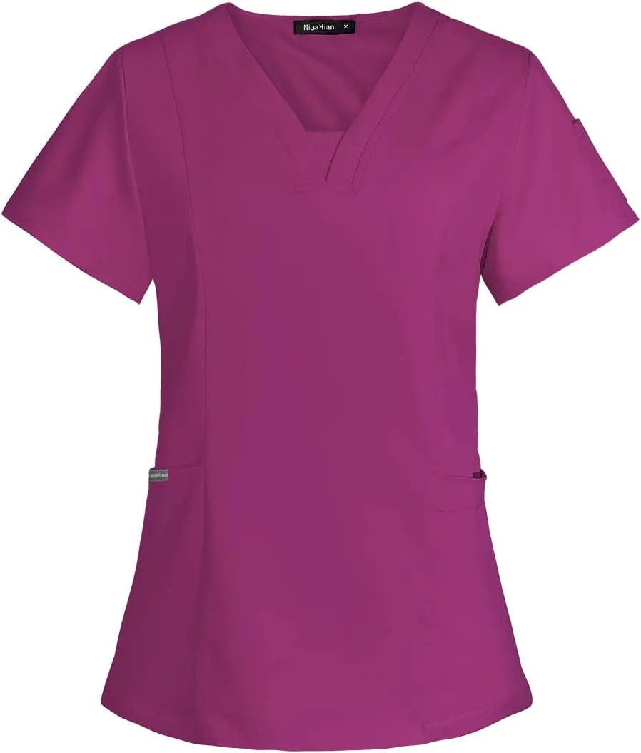 Scrub Set for Women Medical Nursing Uniform Natural Stretch Premium Modern Neck Top & Scrub Jogger Pants