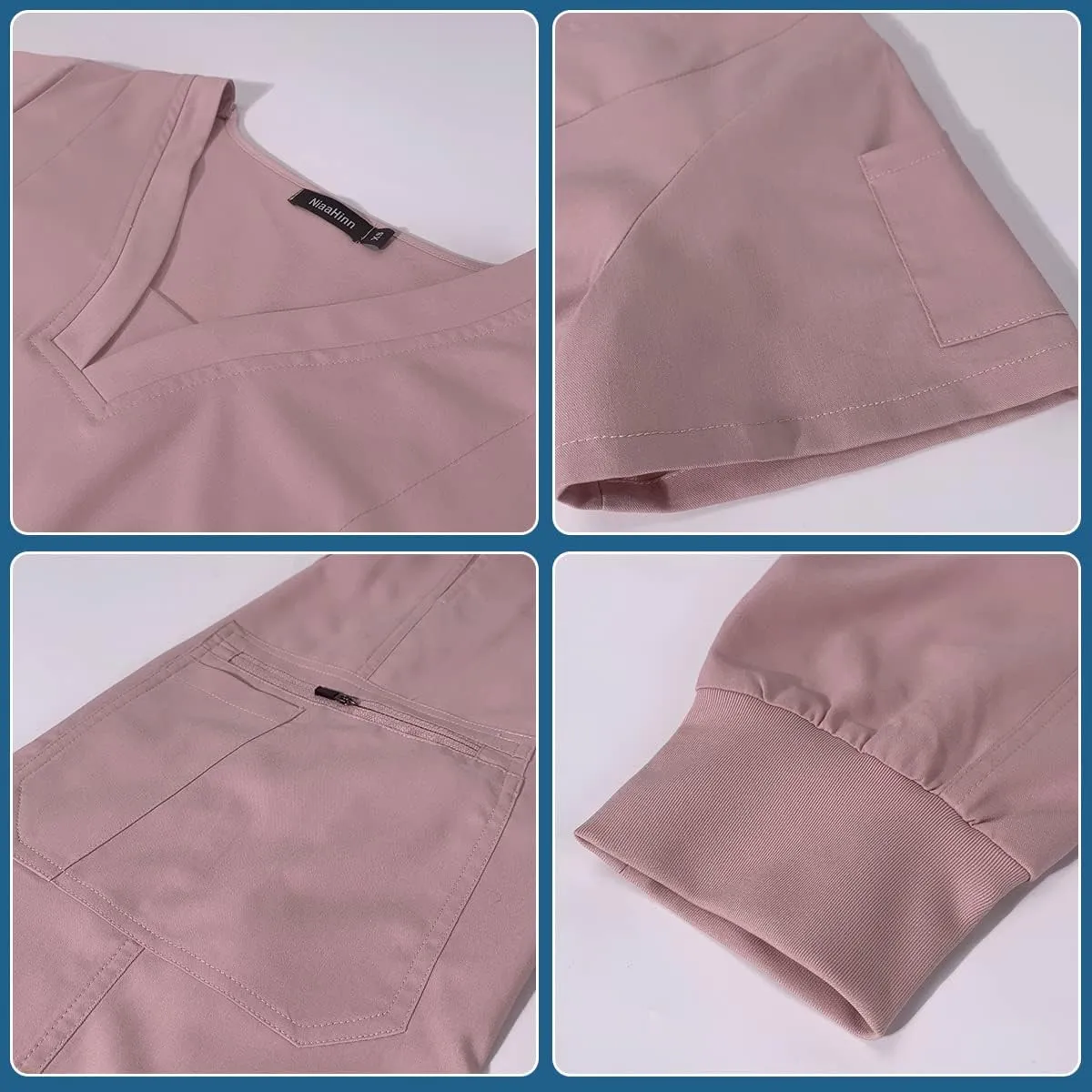 Scrub Set for Women Medical Nursing Uniform Natural Stretch Premium Modern Neck Top & Scrub Jogger Pants
