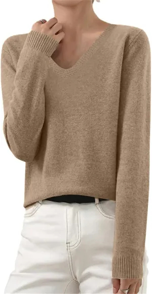 SERYU Womens V Neck Cashmere Sweater Long Sleeve Lightweight Knit Tops Trendy Jumper Knitted Pullover Cashmere Sweater