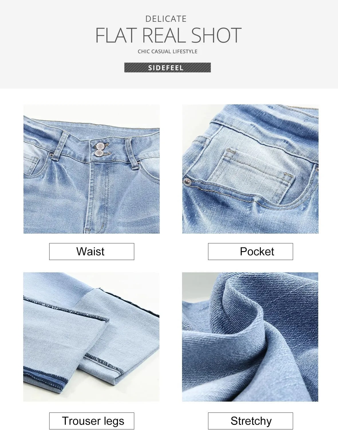 Sidefeel Women's High Waisted Tummy Control Jeans Cuffed Boyfriend Straight Leg Two Buttons Ripped Denim Pants