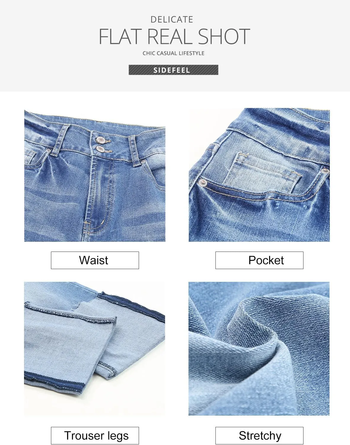 Sidefeel Women's High Waisted Tummy Control Jeans Cuffed Boyfriend Straight Leg Two Buttons Ripped Denim Pants