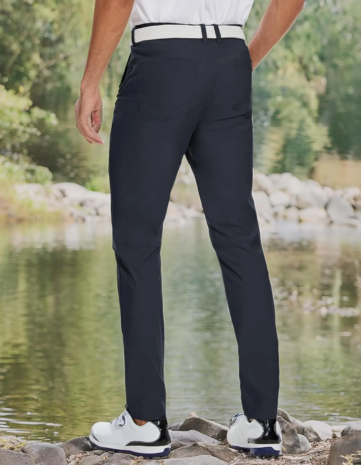 SPECIALMAGIC Mens Golf Stretch Pants Slim Fit Tapered Waterproof Casual Hiking Lightweight Dress with Zipper Pockets