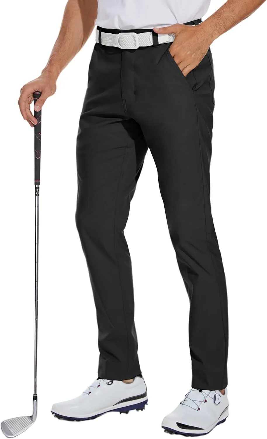 SPECIALMAGIC Mens Golf Stretch Pants Slim Fit Tapered Waterproof Casual Hiking Lightweight Dress with Zipper Pockets