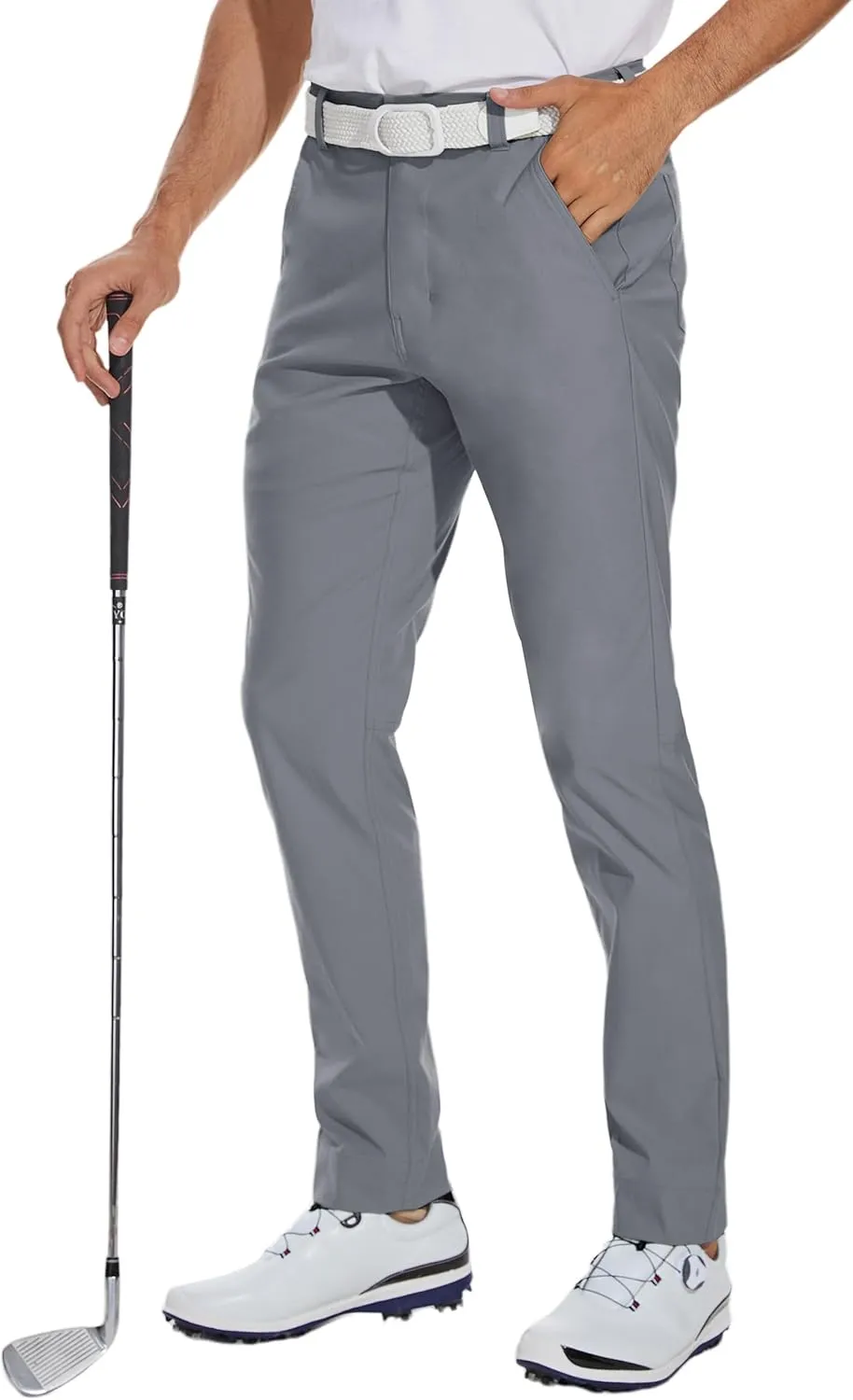 SPECIALMAGIC Mens Golf Stretch Pants Slim Fit Tapered Waterproof Casual Hiking Lightweight Dress with Zipper Pockets