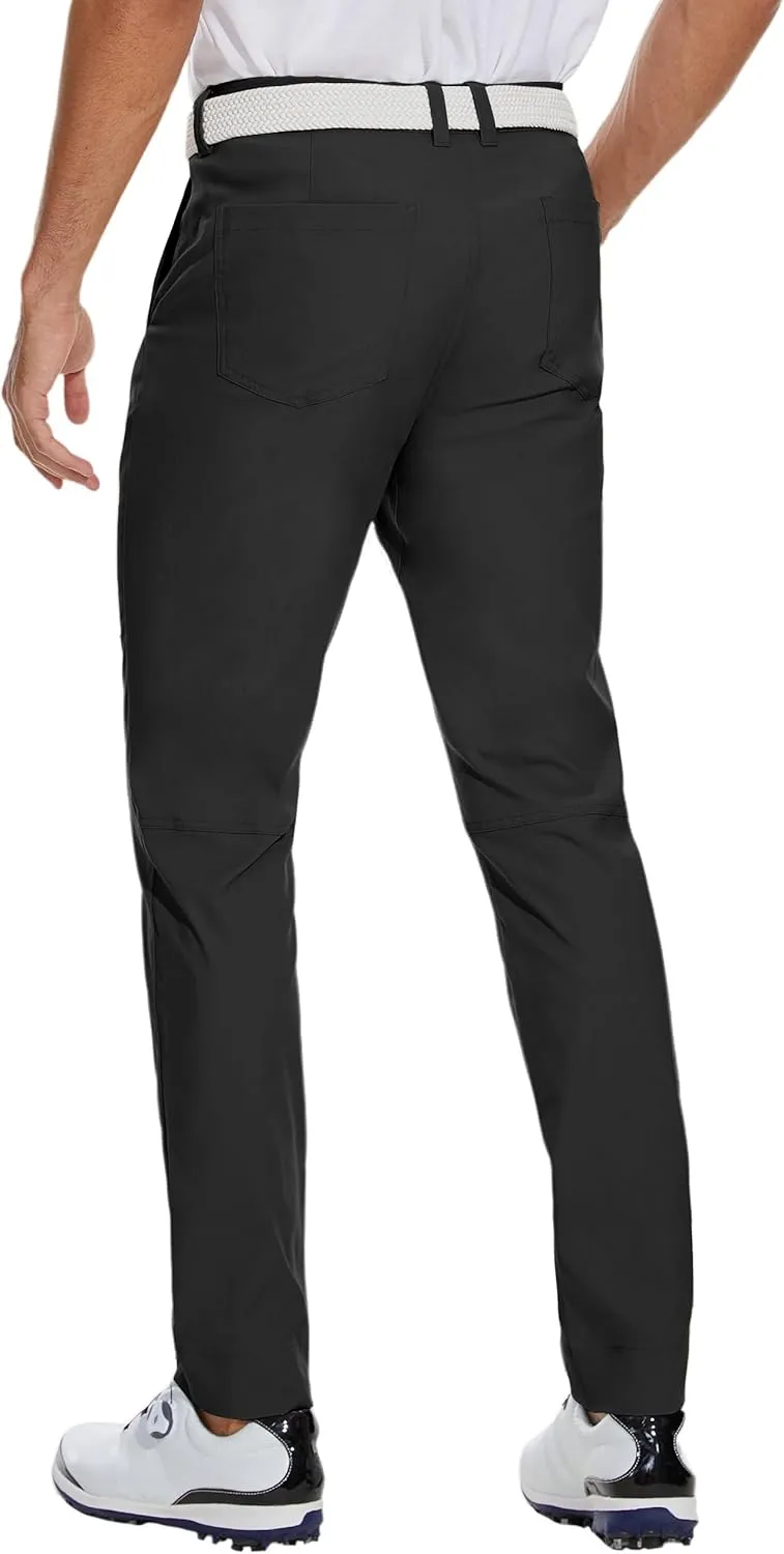 SPECIALMAGIC Mens Golf Stretch Pants Slim Fit Tapered Waterproof Casual Hiking Lightweight Dress with Zipper Pockets