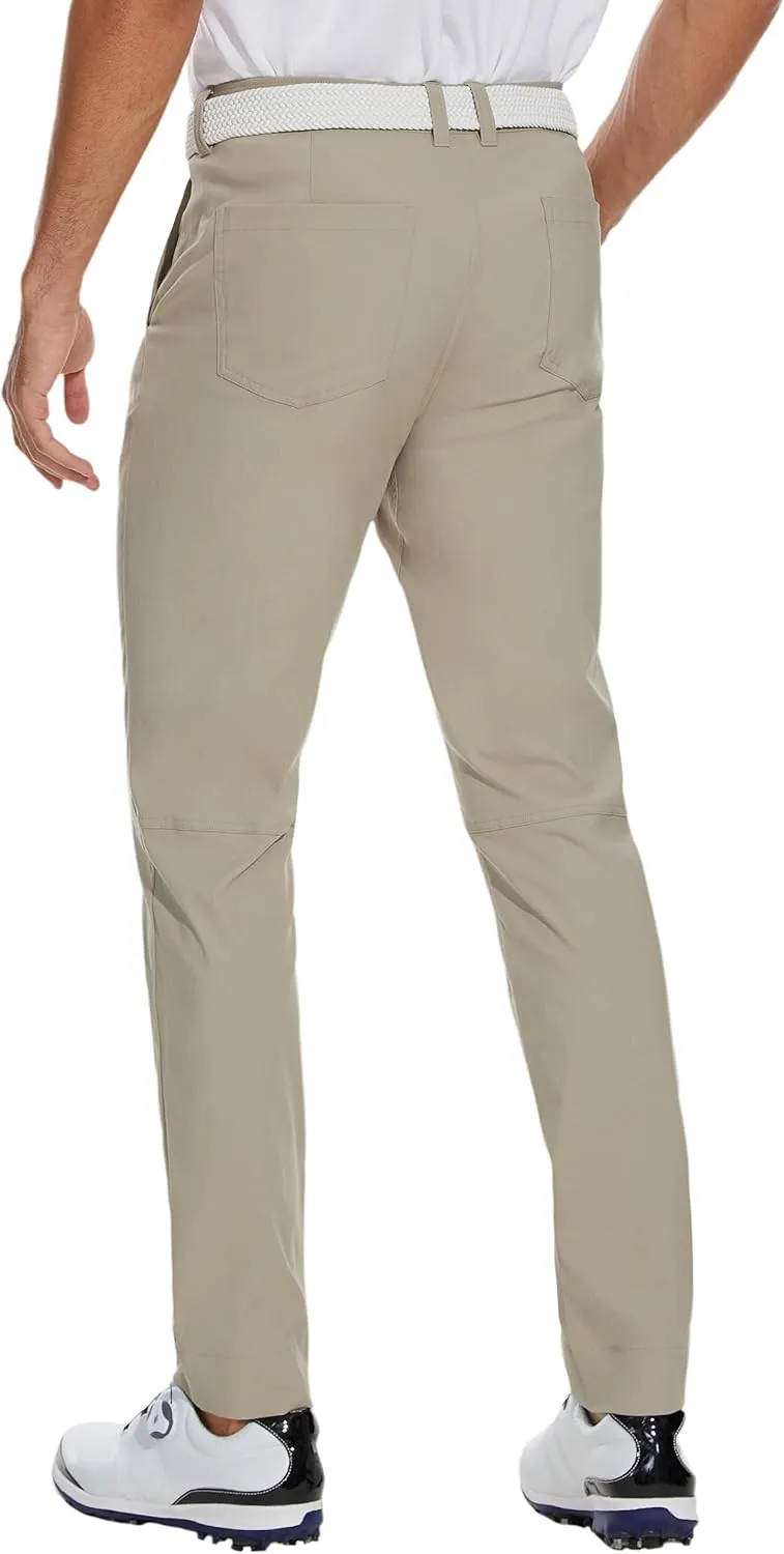 SPECIALMAGIC Mens Golf Stretch Pants Slim Fit Tapered Waterproof Casual Hiking Lightweight Dress with Zipper Pockets