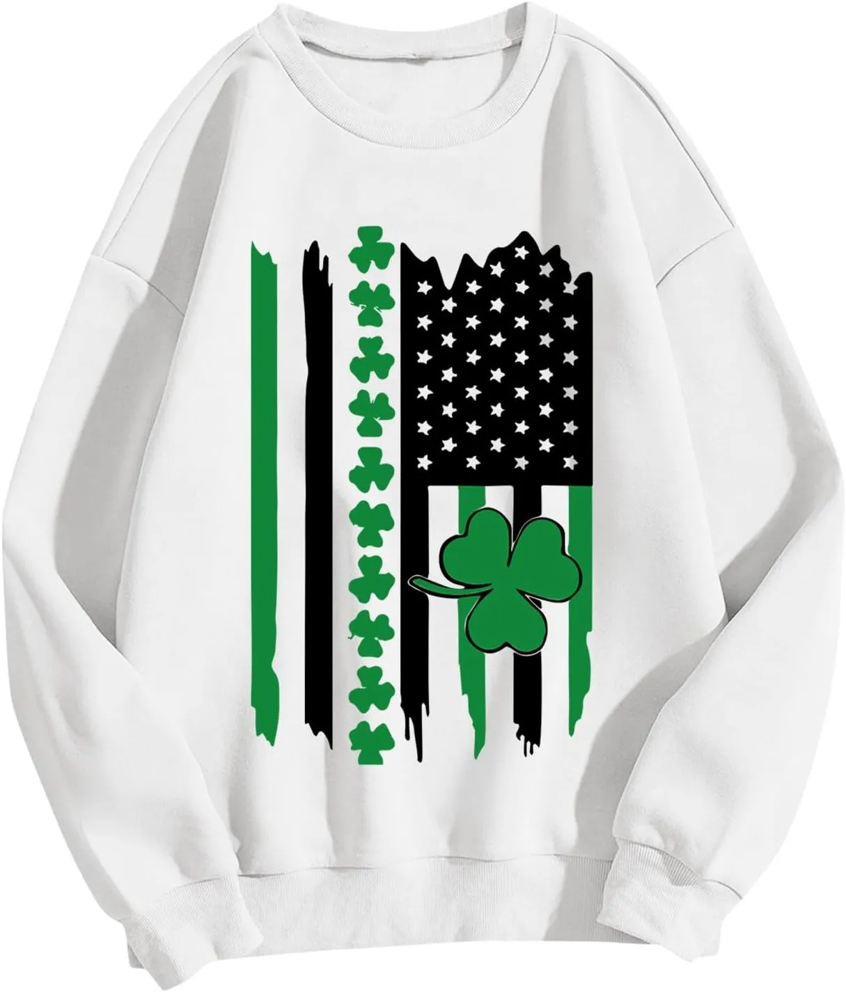 St Patricks Day Sweatshirt Women，Women's Long Sleeve Sweatshirt Round Neck Shamrock Print Fashin Pullover