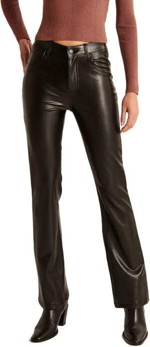 Straight Leg PU Leather Pants Women's Faux Leather Slim Trousers Casual Leather Trouser