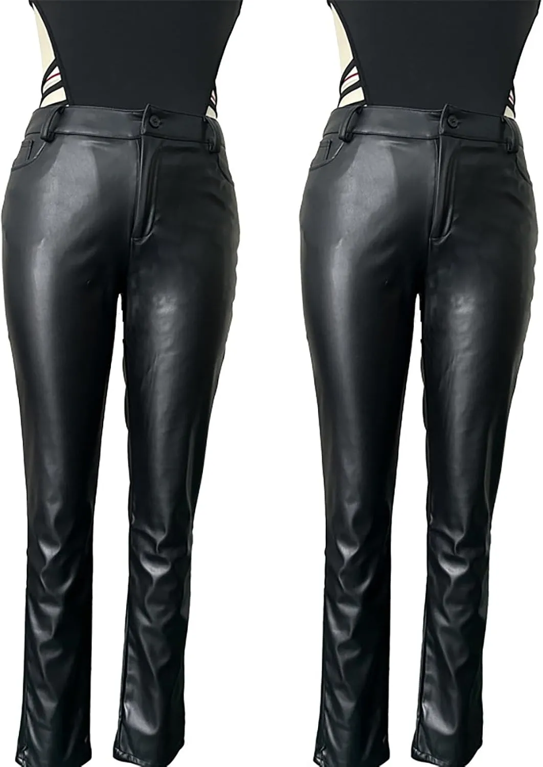 Straight Leg PU Leather Pants Women's Faux Leather Slim Trousers Casual Leather Trouser