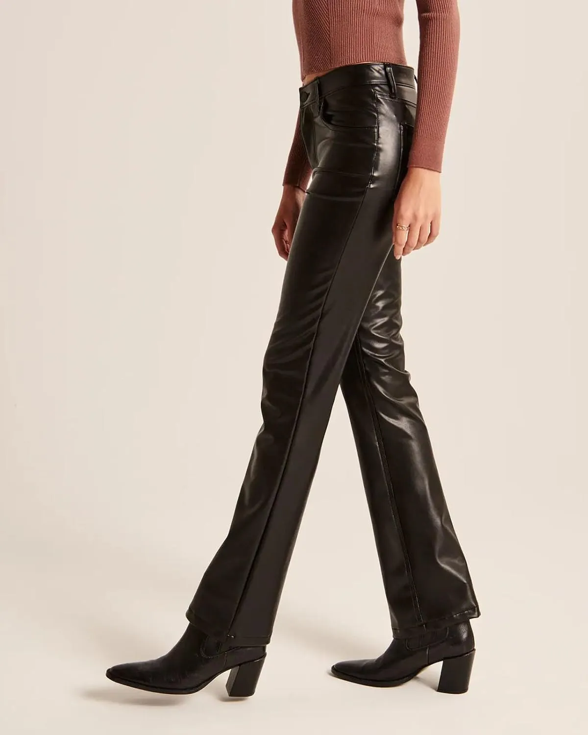 Straight Leg PU Leather Pants Women's Faux Leather Slim Trousers Casual Leather Trouser