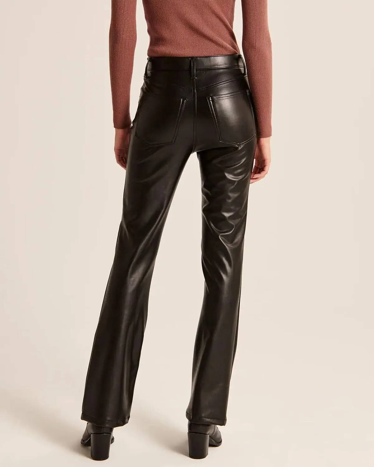 Straight Leg PU Leather Pants Women's Faux Leather Slim Trousers Casual Leather Trouser