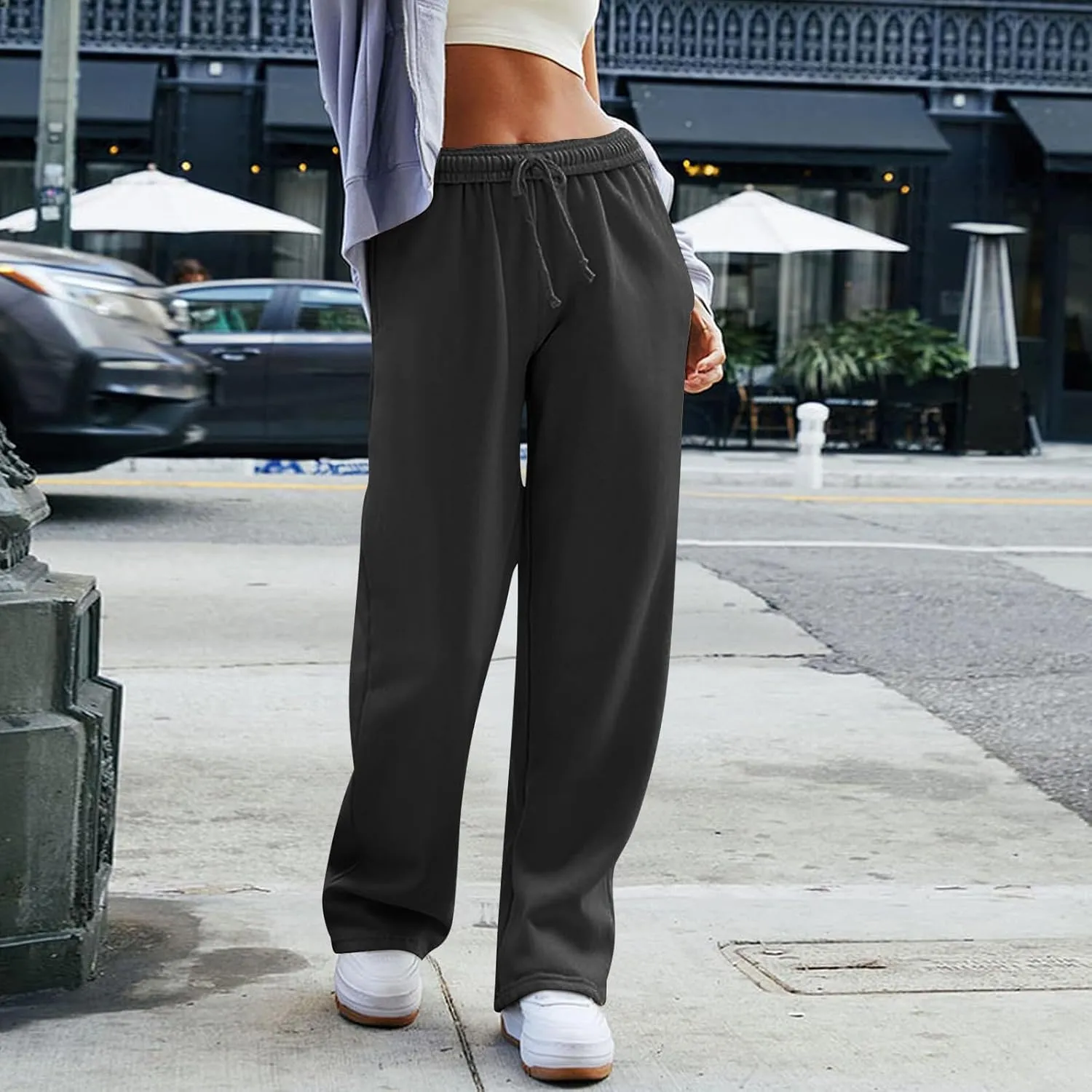 Straight Leg Sweatpants for Women Baggy Drawstring High Waisted Sweatpants Casual Active Workout Pants with Pockets