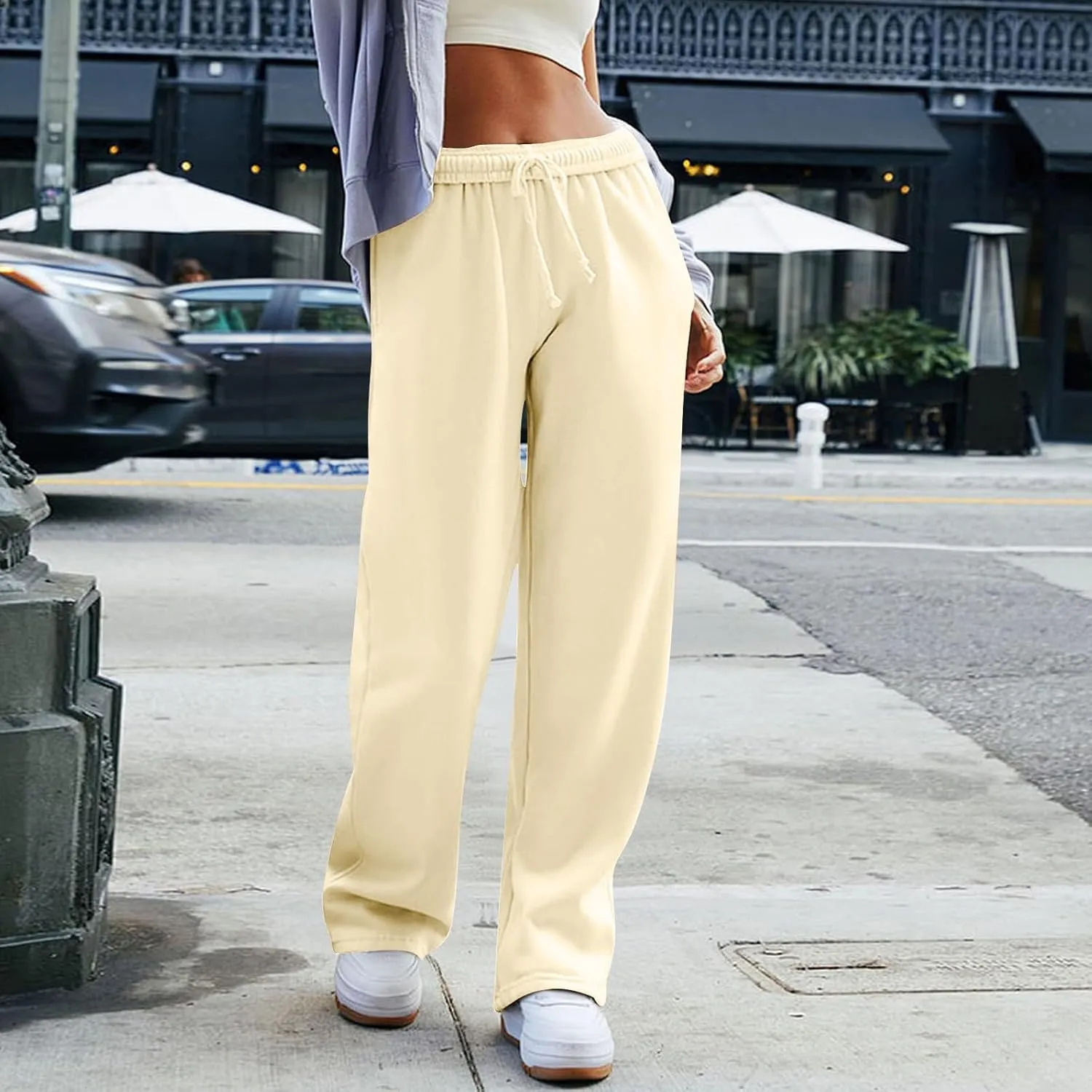 Straight Leg Sweatpants for Women Baggy Drawstring High Waisted Sweatpants Casual Active Workout Pants with Pockets
