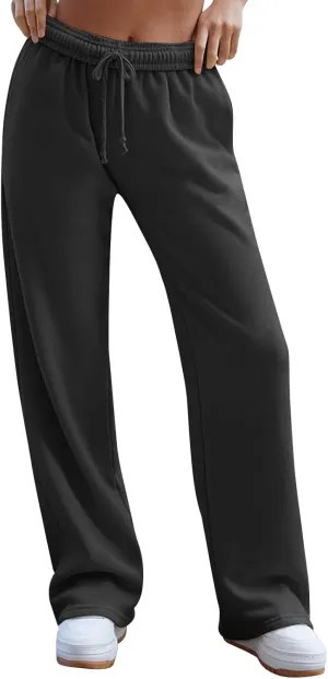 Straight Leg Sweatpants for Women Baggy Drawstring High Waisted Sweatpants Casual Active Workout Pants with Pockets