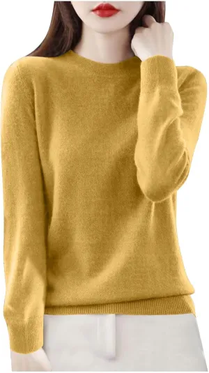 Sweaters for Women Trendy Long Sleeve Fuzzy Crewneck Pullover Tops Solid Color Lightweight Cashmere Sweater