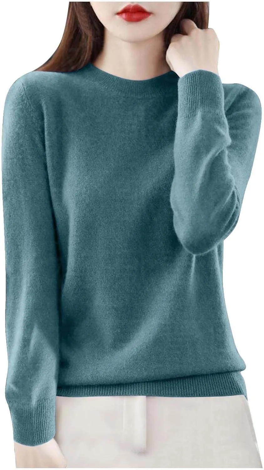 Sweaters for Women Trendy Long Sleeve Fuzzy Crewneck Pullover Tops Solid Color Lightweight Cashmere Sweater