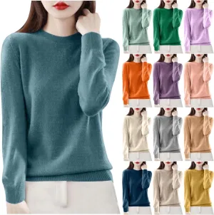 Sweaters for Women Trendy Long Sleeve Fuzzy Crewneck Pullover Tops Solid Color Lightweight Cashmere Sweater